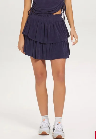 GOLDIE LEWINTER EVEREVE Peruvian pima cotton BLACK RUFFLE MINI SKIRT M cy